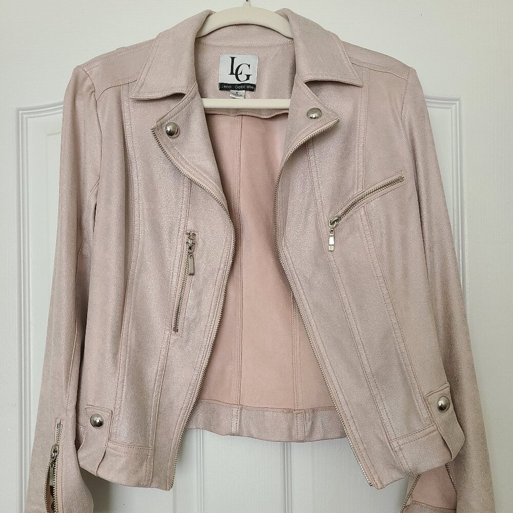 Lena Gabrielle nude blush soft pink edgy feminine moto jacket size 6 nwot